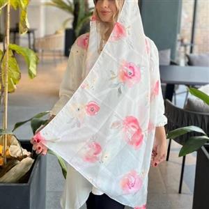 شال زنانه نخی طرح گل رز رنگ سبز مغز پسته ای کیفیت عالی 