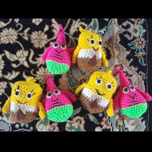 عروسک بافتنی پاتریک و باب اسفنجی، عروسک انگشتی، جاسوئیچی، عروسک مینیاتوری