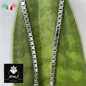 زنجیر نقره مردانه ونیزی ایتالیایی آبکاری طلاسفید نانو درجه 1 عیار 925 طول 60cm 