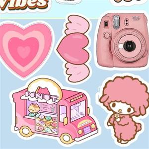 پک استیکر برش خورده صورتی رنگ دخترانه زیبا و جذاب 