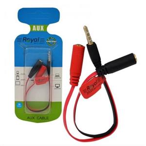 کابل مبدل aux رویال تبدیل 2 به 1 صدا دارای یکسال  تبدیل هدفون به هندزفری