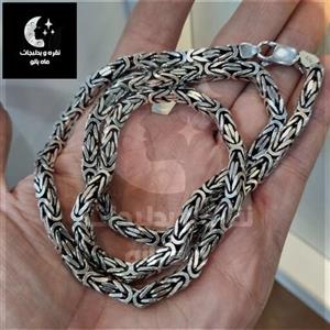زنجیرنقره مردانه کرال ترک طح سیاه قلم باعیار 925 و آبکاری طلا سفید 70 سانتی 