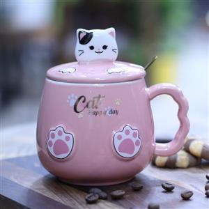 ماگ سرامیکی درب دار کیتی صورتی