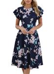  از آمازون - womens elegant vintage cotton casual floral print work party a-line swing dress with pockets 978 navy pink s