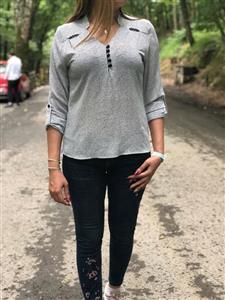بلوز تابستانه ابی خاکستری راه راه donetti
