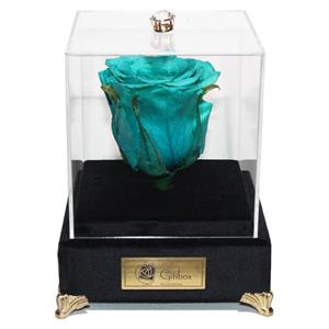 جعبه گل ماندگار گیتی باکس مدل رز جاودان فیروزه ای لاکچری آبنوس Gitibox Luxury Abnous cyan Preserved Rose Flower Box