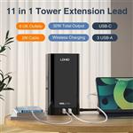 سیم برق LDNIO 3 in 1 با شارژر بی سیم، جعبه مدیریت کابل با قفل، 4 پورت USB (30W 1* PD، 18W 1* QC3.0،2* USB-A)، و 6 خروجی سوکت برق 2500W برای خانه، دفتر و بیشتر  ارسال 10 الی 15 روز کاری