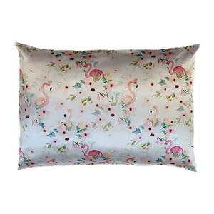 روبالشی ساتن ابریشم طرح گل و فلامینگو