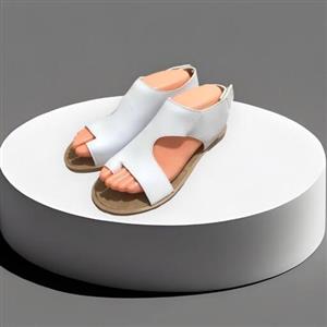 صندل انگشتی تابستانی پشت چسبی زنانه سفید چرم صنعتی دارای سایزبندی