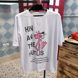 تیشرت لانگ پلنگ صورتی رنگ سفید، جنس سوپراسپانس، فری سایز 40تا50