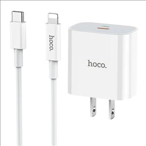 شارژر دیواری هوکو همراه با کابل تایپ سی به لایتنینگ مدل c76 hoco