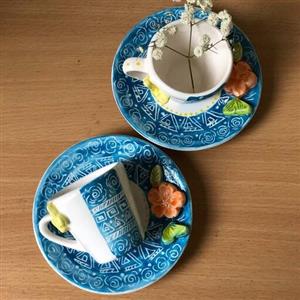 فنجان و نعلبکی اسپرسو خوری سرامیکی ، کاملا دستساز ، فنجان سرامیکی دستساز