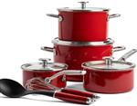 سرویس قابلمه ملاقه همزن 10 پارچه کیچن اید آمریکا KitchenAid Steel Core Enamel 10 teilig Empire Rot