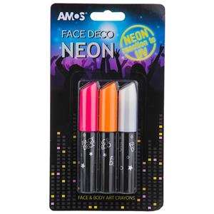 پاستل گریم صورت آموس مدل Face Deco Neon بسته 3 رنگ Amos Color Makeup Pastel 