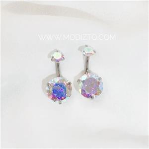 پیرسینگ ناف استیل رنگی نگینی