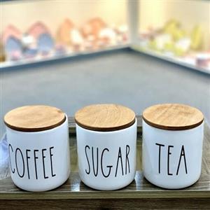 بانکه های سرامیکی پا سماوری  درب بامبو  مخصوص چای وشکر وقهوه