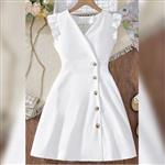 پیراهن کوتاه قد(150)تک رنگ سفید پارچه کرپ مازراتی زیبا و خاص