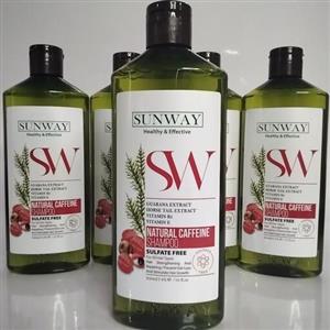 سان وی SUNWAY NATURAL CAFFEINE SHAMPOO شامپو تقویت کننده مو  فاقد سولفات برای انواع مو و به خصوص موهای ریزش دار