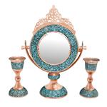 ست 3 تکه آینه و شمعدان فیروزه کوبی مدل تاج دار کد 301230