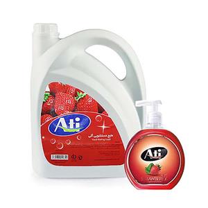 مایع دستشویی آتی مدل توت فرنگی حجم 3750 میلی لیتر به همراه مایع دستشویی آتی مدل توت فرنگی حجم 500 میلی لیتر
