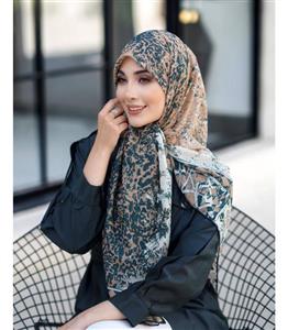 روسری حریر مجلسی طرح سنگی قهوه ای کرم 2845