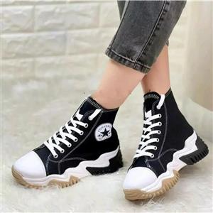 کتونی دخترانه آل استار ( All Star ) مدل ساق دار و لژ دار شیک و راحت و طبی رنگ مشکی و کرم