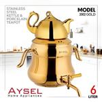 ست کتری و قوری استیل طلایی رنگ مدل 2002 آیسل