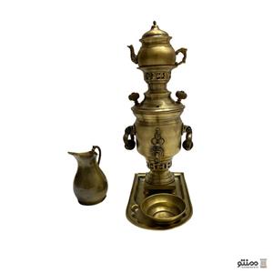 سرویس سماور ذغالی برنجی ۵ پارچه یک لیتری