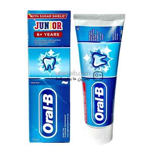 خمیر دندان کودک جونیور Oral-B بالای ۶ سال بدون قند و استحکام بخش دندان حجم ۷۵ م