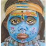 تابلو نقاشی کودک سرخپوست « صورت آبی»  ( پاستل گچی رنگی)