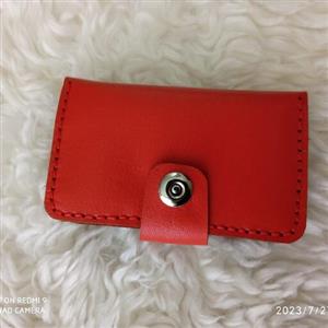 جاکارتی کیف کارت چرم طبیعی بزی مرغوب دستدوز رنگ مرجانی