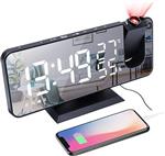 Projection Alarm Clock for Bedroom Necomi  Digital Alarm Clock with USB Charger 7.434 Large LED Mirror Display Radio Alarm Clock Dual Smart Alarm with Projection on Ceiling - ارسال 10 الی 15 روز کاری