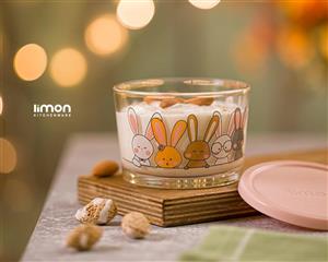 پیاله شیشه ای درب چوبی 190ml لیمون