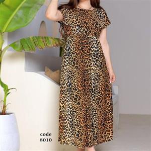 پیراهن ساحلی با یقه شنل دامن کلوش و کمر کش فیلامنت گیاهی پلنگی با ارسال رایگان