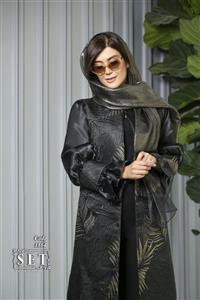 مانتو مجلسی ژاکارد مدل روشنک رنگ مشکی طلایی برند SET