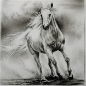 نقاشی سیاه قلم اسب با قاب