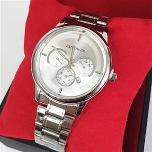 ساعت مچی مردانه امپاور بند استیل صفحه سفید رنگ empower