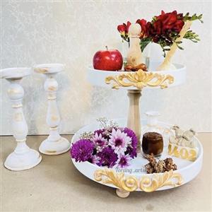 استند دو طبقه چوبی کلاسیک سفید طلایی (ارسال پس کرایه)
