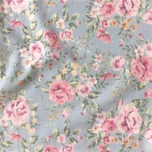 پارچه تریکو یکرو پنبه ترکیبی لاکرا طرح گل زمینه آبی