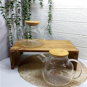 قوری پیرکس شعله مستقیم طرح لوزی الماسی دسته طلایی عسلی حجم 600 میل با کیفیت عالی دارای صافی استیل