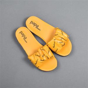 دمپایی دخترانه چروک فشیون پاپا مدل 348889 رنگ خردلی سایز26تا35