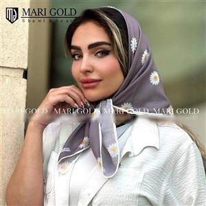 مینی اسکارف بابونه رنگ مشکی  جنس نخی برند ماری گلد قواره 70 حاشیه دستدوز شیک و زیبا