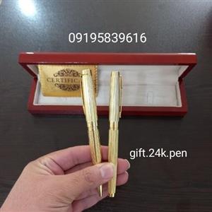 ست خودکار و رواننویس روکش طلا همراه با جعبه چوبی و شناسنامه اصالت کالا با حک اسم