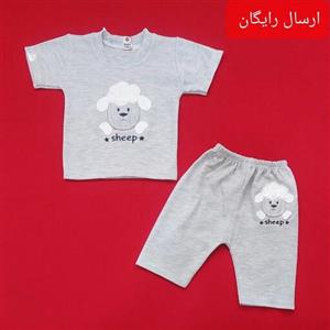 لباس نوزادی دو تکه بلوز شلوارک نوزادی طرح بره ناز سایز 1 و2 ( با  )