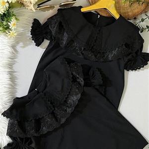 شومیز مشکی دخترانه یقه تور