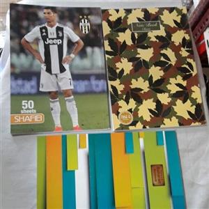 دفتر 50برگ خط دار ته چسب در طرح های مختلف فانتزی کلاسیک و فوتبالی