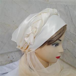 توربان ساتن مجلسی عروس رنگ نباتی مخصوص بزرگسالان ونوجوانان