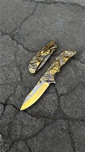 چاقو سفری برونینگ طرح سه بعدی گوزن طلایی تاشو ضامن دار خارجی چاقو چاقو