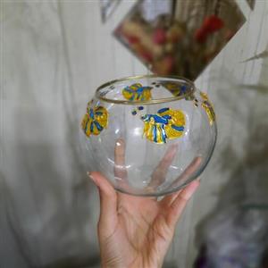 تنگ ماهی شیشه ای قطر حدود 13 سانت تکنیک ویترای رنگ ثابت و ضد آب جاشمعی