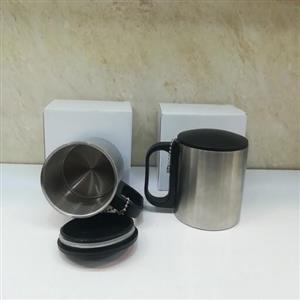 لیوان استیل سفری درب دار  دوجداره 2 عددیکوهنوردی لیوان جیبی دارای آویز اتصال درب به دسته لیوان مناسب پیاده روی اربعین